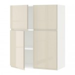 МЕТОД Навесной шкаф с полками/4дверцы - белый, Воксторп глянцевый светло-бежевый МЕТОД Навесной шкаф с полками/4дверцы - белый, Воксторп глянцевый светло-бежевый