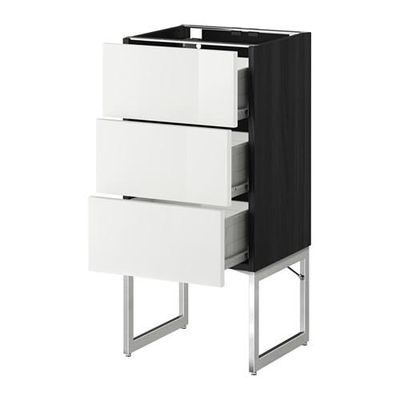 МЕТОД / ФОРВАРА Нплн шк 3 фрнт/3 средн ящика - 40x37x60 см, Рингульт глянцевый белый, под дерево черный