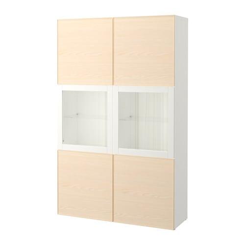 БЕСТО Комбинация д/хранения+стекл дверц - белый/Инвикен ясеневый шпон БЕСТО Комбинация д/хранения+стекл дверц - белый/Инвикен ясеневый шпон
