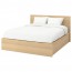 МАЛЬМ Кровать с подъемным механизмом - 180x200 см, дубовый шпон, беленый