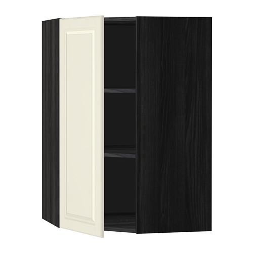 METOD угловой навесной шкаф с полками черный/Будбин белый с оттенком 68x100 см