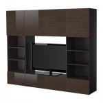 БЕСТО Шкаф для ТВ, комбинация - черно-коричневый рисунок бамбука/глянцевый/коричневый
