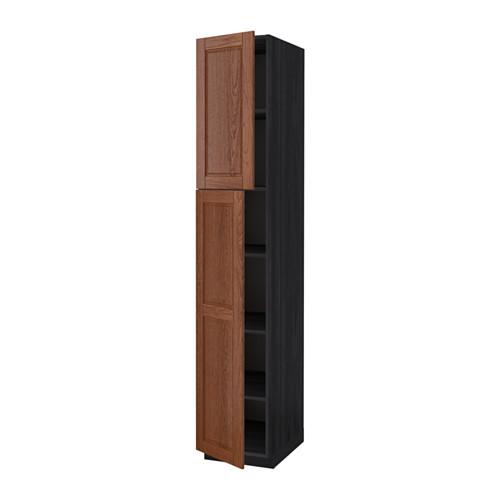 МЕТОД Высокий шкаф с полками/2 дверцы - под дерево черный, Филипстад коричневый, 40x60x220 см