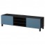 БЕСТО Тумба д/ТВ с ящиками - черно-коричневый/Вальвикен темно-синий, направляющие ящика, плавно закр