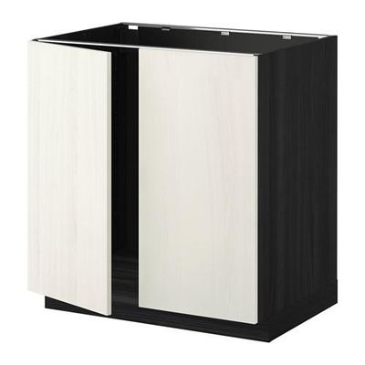 МЕТОД Напольн шкаф д раковины+2 двери - Росдаль белый ясень, под дерево черный МЕТОД Напольн шкаф д раковины+2 двери - Росдаль белый ясень, под дерево черный