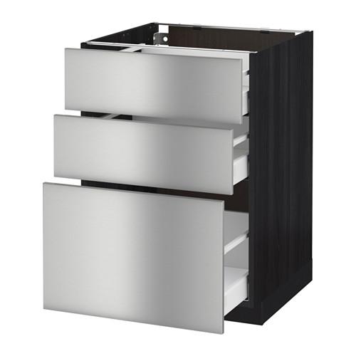 МЕТОД / МАКСИМЕРА Напольный шкаф с 3 ящиками - под дерево черный, Гревста нержавеющ сталь, 60x60 см МЕТОД / МАКСИМЕРА Напольный шкаф с 3 ящиками - под дерево черный, Гревста нержавеющ сталь, 60x60 см
