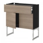 МЕТОД / МАКСИМЕРА Напол шкаф/полки/ящик/2двери - 80x37x60 см, Брокхульт под грецкий орех светло-серый, под дерево черный