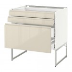 МЕТОД / МАКСИМЕРА Напольн шкаф 3фронт пнл/2низ/2ср ящ - белый, Воксторп глянцевый светло-бежевый, 80x60x60 см