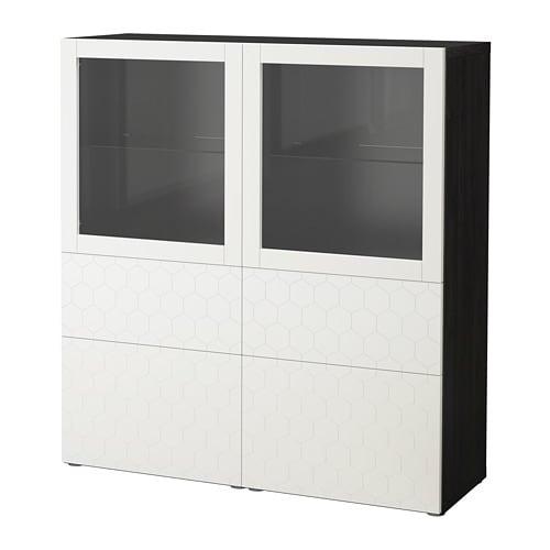 БЕСТО Комбинация д/хранения+стекл дверц - черно-коричневый/вассвикен белый прозрачное стекло, направляющие ящика,нажимные БЕСТО Комбинация д/хранения+стекл дверц - черно-коричневый/вассвикен белый прозрачное стекло, направляющие ящика,нажимные