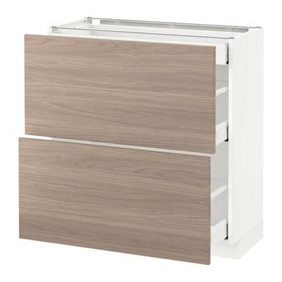 МЕТОД / МАКСИМЕРА Напольный шкаф/2фасада/3ящика - 80x37 см, Брокхульт под грецкий орех светло-серый, белый