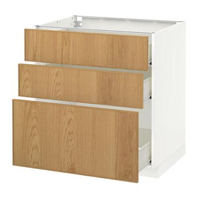 МЕТОД / ФОРВАРА Напольный шкаф с 3 ящиками - 80x60 см, Экестад дуб, белый