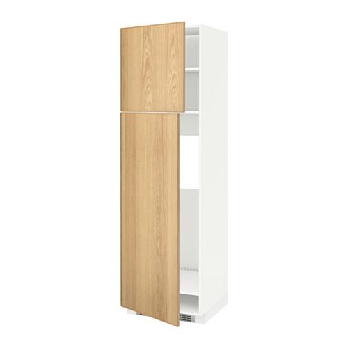 МЕТОД Высокий шкаф д/холодильника/2дверцы - белый, Экестад дуб, 60x60x200 см