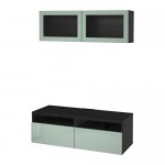 БЕСТО Шкаф для ТВ, комбин/стеклян дверцы - черно-коричневый Сельсвикен/глянцевый/серо-зеленый светлый прозрачное стекло, направляющие ящика, плавно закр БЕСТО Шкаф для ТВ, комбин/стеклян дверцы - черно-коричневый Сельсвикен/глянцевый/серо-зеленый светлый прозрачное стекло, направляющие ящика, плавно закр