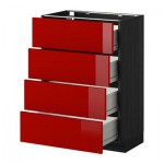 МЕТОД / ФОРВАРА Напольн шкаф 4 фронт панели/4 ящика - 60x37 см, Рингульт глянцевый красный, под дерево черный МЕТОД / ФОРВАРА Напольн шкаф 4 фронт панели/4 ящика - 60x37 см, Рингульт глянцевый красный, под дерево черный