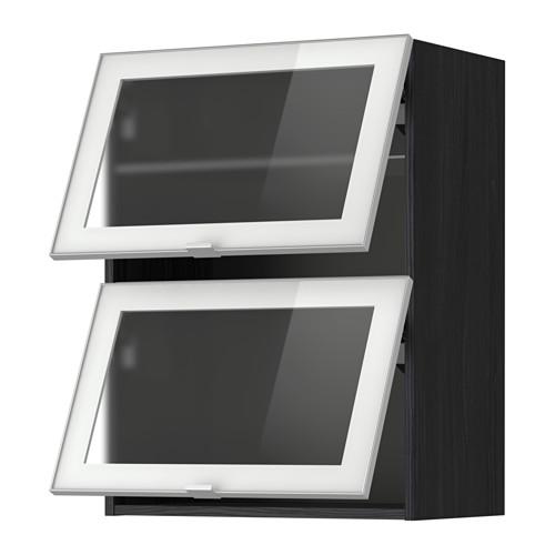 МЕТОД Навесн горизонтал шкаф/2 зерк дверц - под дерево черный, Ютис матовое стекло/алюминий, 60x80 см