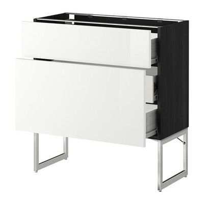 МЕТОД / ФОРВАРА Наполн шк 2 фрнт/3 средн ящ - 80x37x60 см, Рингульт глянцевый белый, под дерево черный