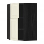 МЕТОД Угловой навесной шкаф+полки/2дверцы - под дерево черный, Будбин белый с оттенком