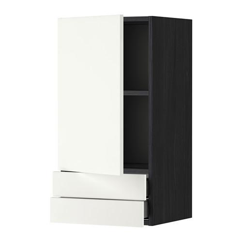 МЕТОД / МАКСИМЕРА Навесной шкаф с дверцей/2 ящика - под дерево черный, Хэггеби белый, 40x80 см
