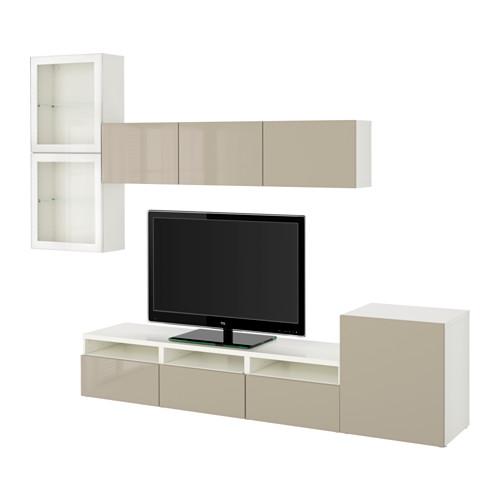 БЕСТО Шкаф для ТВ, комбин/стеклян дверцы - белый/Сельсвикен глянцевый/бежевый прозрачное стекло, направляющие ящика, плавно закр БЕСТО Шкаф для ТВ, комбин/стеклян дверцы - белый/Сельсвикен глянцевый/бежевый прозрачное стекло, направляющие ящика, плавно закр