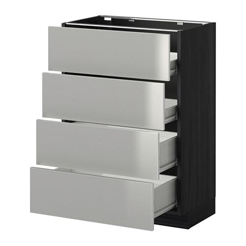 МЕТОД / ФОРВАРА Напольн шкаф 4 фронт панели/4 ящика - под дерево черный, Гревста нержавеющ сталь, 60x37 см МЕТОД / ФОРВАРА Напольн шкаф 4 фронт панели/4 ящика - под дерево черный, Гревста нержавеющ сталь, 60x37 см
