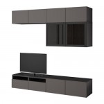 БЕСТО Шкаф для ТВ, комбин/стеклян дверцы - черно-коричневый Грундсвикен/темно-серый прозрачное стекло, направляющие ящика,нажимные БЕСТО Шкаф для ТВ, комбин/стеклян дверцы - черно-коричневый Грундсвикен/темно-серый прозрачное стекло, направляющие ящика,нажимные