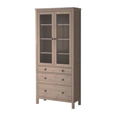 ХЕМНЭС Шкаф-витрина с 3 ящиками - серо-коричневый ХЕМНЭС Шкаф-витрина с 3 ящиками - серо-коричневый