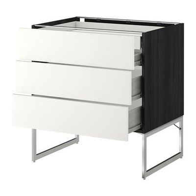МЕТОД / ФОРВАРА Напольн шкаф 3фронт пнл/2низ/2ср ящ - 80x60x60 см, Хэггеби белый, под дерево черный МЕТОД / ФОРВАРА Напольн шкаф 3фронт пнл/2низ/2ср ящ - 80x60x60 см, Хэггеби белый, под дерево черный
