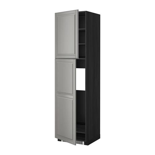 METOD высокий шкаф д/холодильника/2дверцы черный/Будбин серый
