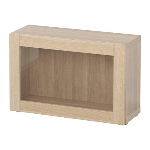 БЕСТО Стеллаж со стеклянн дверью - под беленый дуб/Синдвик под беленый дуб, прозрачное стелко