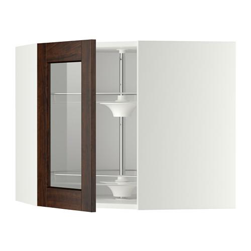 МЕТОД Углов навесн шк с врщ скц/сткл дв - белый, Эдсерум под дерево коричневый, 68x60 см