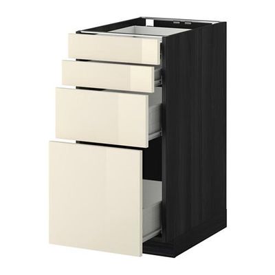 МЕТОД / ФОРВАРА Напольн шкаф 4 фронт панели/4 ящика - 40x60 см, Рингульт глянцевый кремовый, под дерево черный