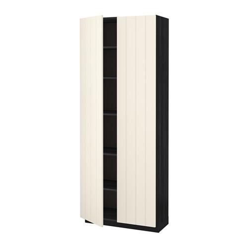 МЕТОД Высок шкаф с полками - под дерево черный, Хитарп белый с оттенком, 80x37x200 см
