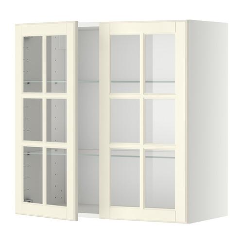 МЕТОД Навесной шкаф с полками/2 стекл дв - белый, Будбин белый с оттенком, 80x80 см