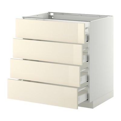 МЕТОД / МАКСИМЕРА Напольн шкаф 4 фронт панели/4 ящика - 80x60 см, Рингульт глянцевый кремовый, белый