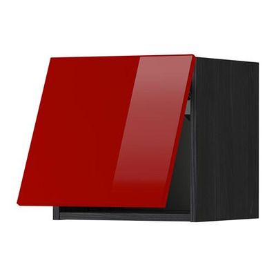 МЕТОД Горизонтальный навесной шкаф - 40x40 см, Рингульт глянцевый красный, под дерево черный