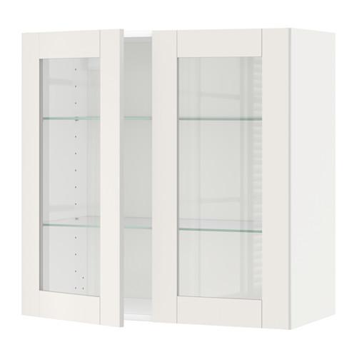 METOD навесной шкаф с полками/2 стекл дв белый/Сэведаль белый 80x38.8x80 cm
