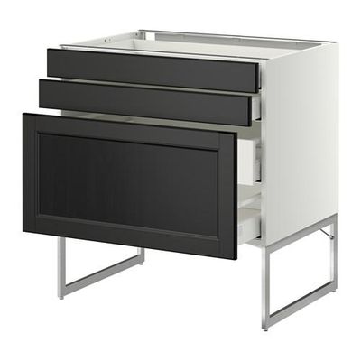 МЕТОД / МАКСИМЕРА Напольн шкаф 3фронт пнл/2низ/2ср ящ - 80x60x60 см, Лаксарби черно-коричневый, белый