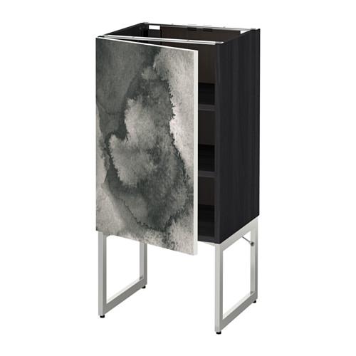 МЕТОД Напольный шкаф с полками - под дерево черный, Кальвиа с печатным рисунком, 40x37x60 см