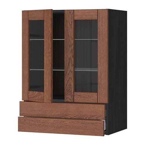 МЕТОД / МАКСИМЕРА Навесной шкаф/2 стек дв/2 ящика - под дерево черный, Филипстад коричневый, 60x80 см