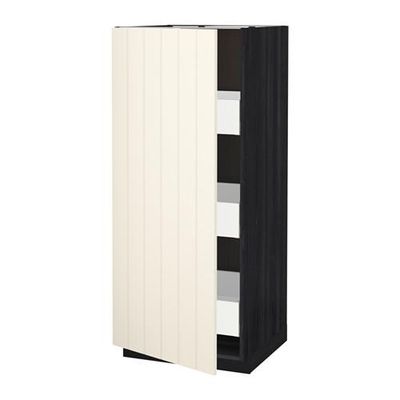 МЕТОД / МАКСИМЕРА Высокий шкаф с ящиками - 60x60x140 см, Хитарп белый с оттенком, под дерево черный