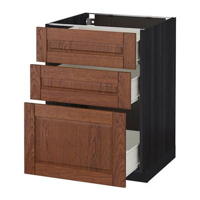 МЕТОД / ФОРВАРА Напольный шкаф с 3 ящиками - 60x60 см, Филипстад коричневый, под дерево черный МЕТОД / ФОРВАРА Напольный шкаф с 3 ящиками - 60x60 см, Филипстад коричневый, под дерево черный