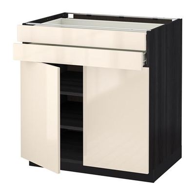 МЕТОД / ФОРВАРА Напольный шкаф/2дверцы/2ящика - Рингульт глянцевый кремовый, под дерево черный