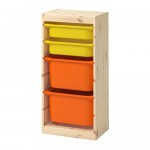 ТРУФАСТ Комбинация д/хранения+контейнерами - светлая беленая сосна оранжевый/желтый
