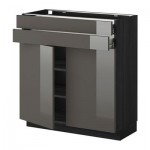 МЕТОД / ФОРВАРА Напольный шкаф/2дверцы/2ящика - Рингульт глянцевый серый, под дерево черный МЕТОД / ФОРВАРА Напольный шкаф/2дверцы/2ящика - Рингульт глянцевый серый, под дерево черный