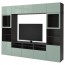 БЕСТО Шкаф для ТВ, комбин/стеклян дверцы - черно-коричневый Сельсвикен/глянцевый/серо-зеленый светлый прозрачное стекло, направляющие ящика, плавно закр