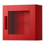 БРИМНЭС Навесной шкаф со стеклянной дверью - красный