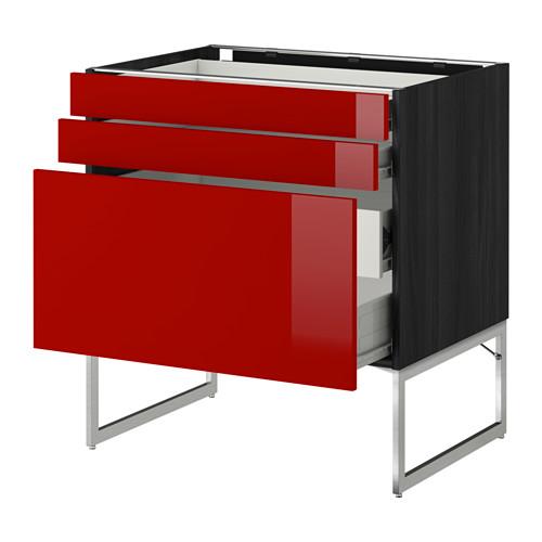 МЕТОД / ФОРВАРА Напольн шкаф 3фронт пнл/2низ/2ср ящ - 80x60x60 см, Рингульт глянцевый красный, под дерево черный МЕТОД / ФОРВАРА Напольн шкаф 3фронт пнл/2низ/2ср ящ - 80x60x60 см, Рингульт глянцевый красный, под дерево черный