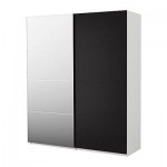 ПАКС Гардероб с раздвижными дверьми - Пакс Мальм черно-коричневый/зеркальное стекло, белый, 200x44x236 см