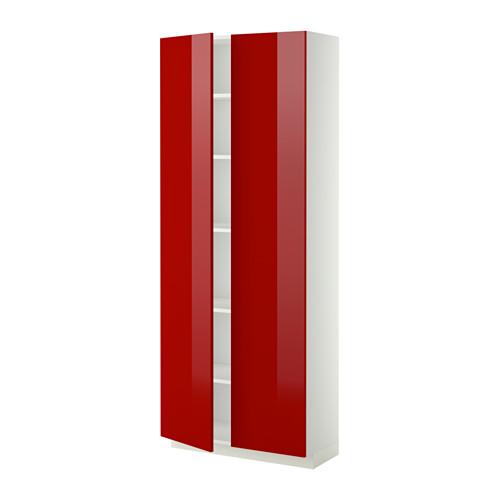 МЕТОД Высок шкаф с полками - 80x37x200 см, Рингульт глянцевый красный, белый