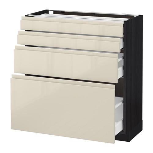 МЕТОД / МАКСИМЕРА Напольн шкаф 4 фронт панели/4 ящика - под дерево черный, Воксторп глянцевый светло-бежевый, 80x37 см МЕТОД / МАКСИМЕРА Напольн шкаф 4 фронт панели/4 ящика - под дерево черный, Воксторп глянцевый светло-бежевый, 80x37 см